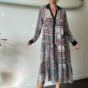 Elegant Patchwork Sheer Long Sleeve Dress